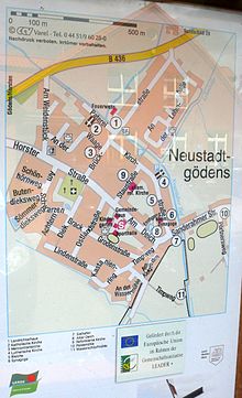 Plan für den Rundgang durch Neustadtgödens (neben dem Landrichterhaus)