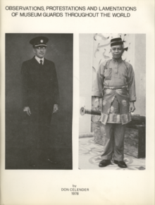 A black and white cover page featuring the book's title and images of two museum guards