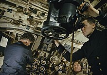 On board submarine HMS Tribune in 1942 On Board HM Submarine Tribune, 1942 TR491.jpg