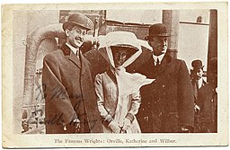 Orville Katherine Wilbur Wright c1910. Unattributed, Public domain, via Wikimedia Commons