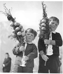 Otroci nesejo butare k blagoslovu na cvetno nedeljo 1940.jpg