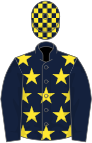 Dark blue, yellow stars, dark blue sleeves, check cap