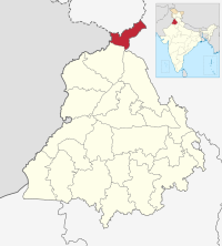 मानचित्र जिसमें पठानकोट ज़िला Pathankot district ਪਠਾਨਕੋਟ ਜ਼ਿਲ੍ਹਾ हाइलाइटेड है