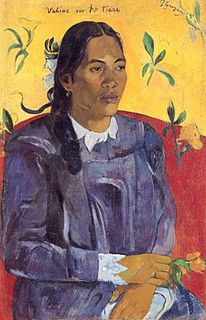 <i>Tahitian Woman with a Flower</i> Painting by Paul Gauguin