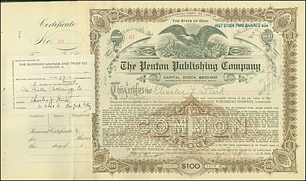 Share of the Penton Publishing Company, issued 1916