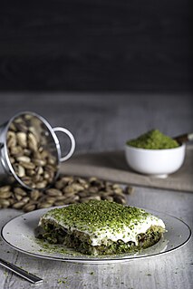 Knafeh Traditional Middle Eastern dessert made of shredded filo pastry