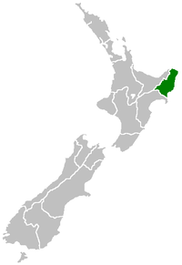 मानचित्र जिसमें गिस्बॉर्न क्षेत्र Gisborne Region हाइलाइटेड है