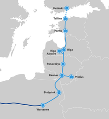 Map of the planned Rail Baltica line