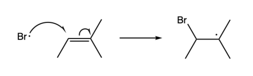Radical addition of a bromine radical to a substituted alkene