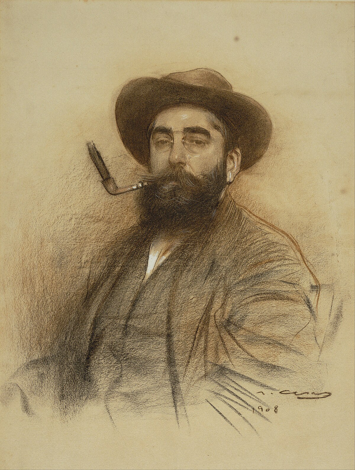 Fumar puro en pipa. 1200px-Ramon_Casas_-_Self-portrait_-_Google_Art_Project_%28559678%29