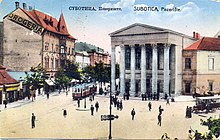 Serbian postcard of Subotica with a picture of National Theatre (early 20th century)