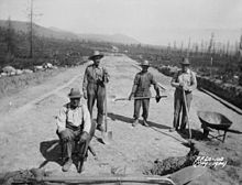 Road construction between Kimberley and Wasa, British Columbia by Relief Project workers, 1934 ReliefWorkHighway.jpg