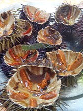 Open sea urchins in Sicily