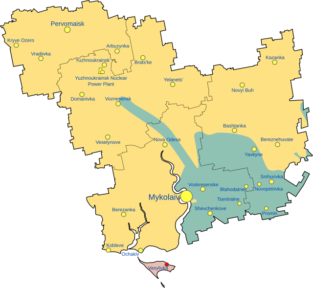 Мікалаеўская вобласць:
  Падкантрольная Украіне тэрыторыя
  Вызваленая тэрыторыя пад кантролем Украіны  Акупаваная Расіяй тэрыторыя