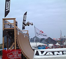 A skateboarder riding a large vert ramp Sean Goff at Fistral Beach 2006 - geograph.org.uk - 215999.jpg