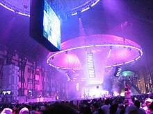 A rave held in a warehouse-sized venue, with elaborate lighting and powerful sound system. Sensation White 08.03.2008 015.jpg