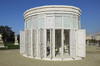Alexander Brodsky, exposition in Jardin des Tuileries, Paris (2010) Small storage shed in France with open doors.jpg