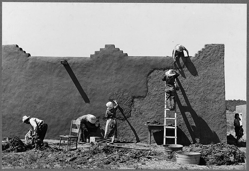 File:Spanish-American women replastering an adobe house. This is done once a year. Chamisal, New Mexico (LOC).jpg