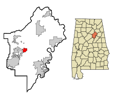 St. Clair County Alabama beépített és be nem épített területek Odenville Highlighted.svg