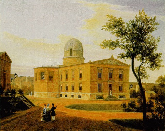 1838 painting of the New Berlin Observatory (Linden Street), where the planet Neptune was discovered in 1846.