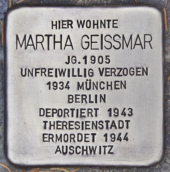 File:Stolperstein für Martha Geissmar (Heidelberg).jpg