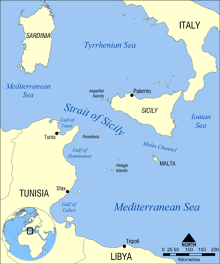 <span class="mw-page-title-main">Strait of Sicily</span> The strait between Sicily and Tunisia