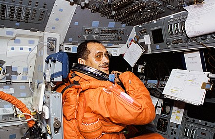 Bolden on the flight deck of Discovery during STS-60