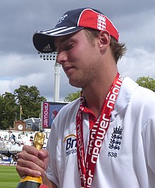 Broad with the Man of the Match award after the Test match against Pakistan at Lord's in 2010 Stuart Broad3.JPG