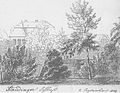 Nový zámek na kresbě Jetty Gallenbergové roz. Skrbenské z Hříště roku 1845, v barokní podobě ještě před novogotickou přestavbou