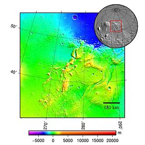 Topographic map of the Tempe Terra region