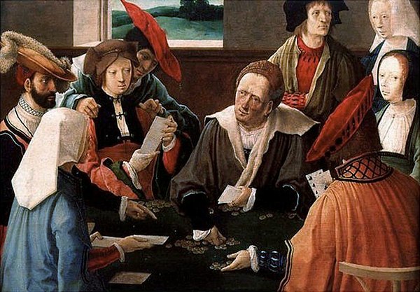 The Card Players by Lucas van Leyden (1520) depicting a multiplayer card game