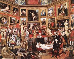 Cursor can be used to find the painting as Johann Zoffany attempts to sell it to George Clavering-Cowper, 3rd Earl Cowper. The Tribuna of the Uffizi (1772-78); Zoffany, Johann.jpg