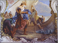 Abduction of Helen, ceiling fresco, Venetian, mid-18th century