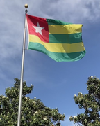 The flag of Togo flying on an outdoor flagpole