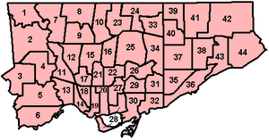 Map of Toronto's Wards Torontowards.PNG