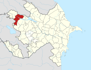 Map of Azerbaijan showing Tovuz rayon