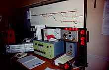 Trimley Junction IFS panel in the 1988 replacement signal box; built by BREL York Trimley Jn IFS Panel.JPG