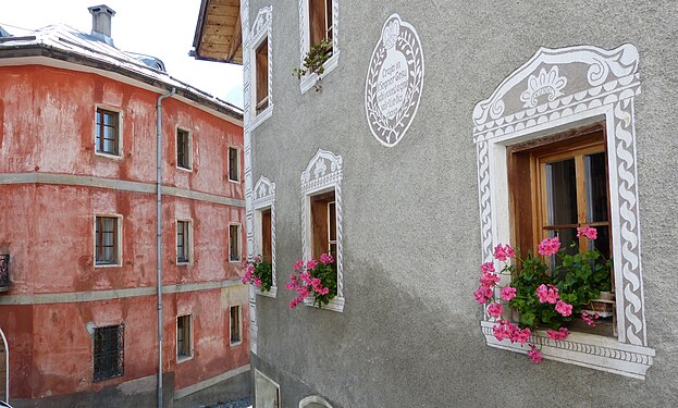 House detail in the village of Tschlin, Switzerland