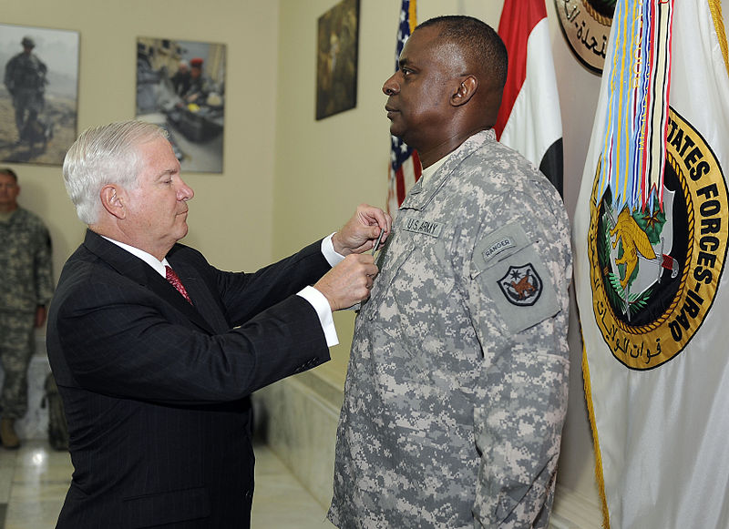 File:U.S. Secretary Robert M. Gates, left, promotes Army Gen. Lloyd Austin III to four-star general at Al Faw Palace at Camp Victory in Baghdad, Iraq, Sept 100901-F-DQ383-022.jpg