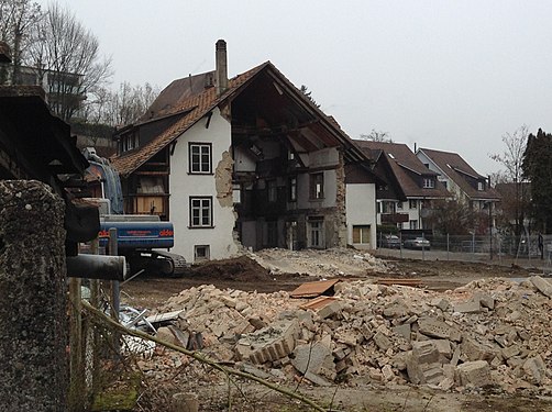 House being demolished at Bassersdorf, Switzerland