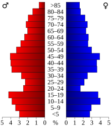 Age pyramid of county residents based on 2000 census data