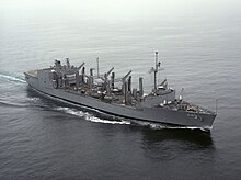 USS Kansas City (AOR-3) USS Kansas City (AOR-3) underway in the Pacific Ocean on 2 July 1987 (6654947).jpg