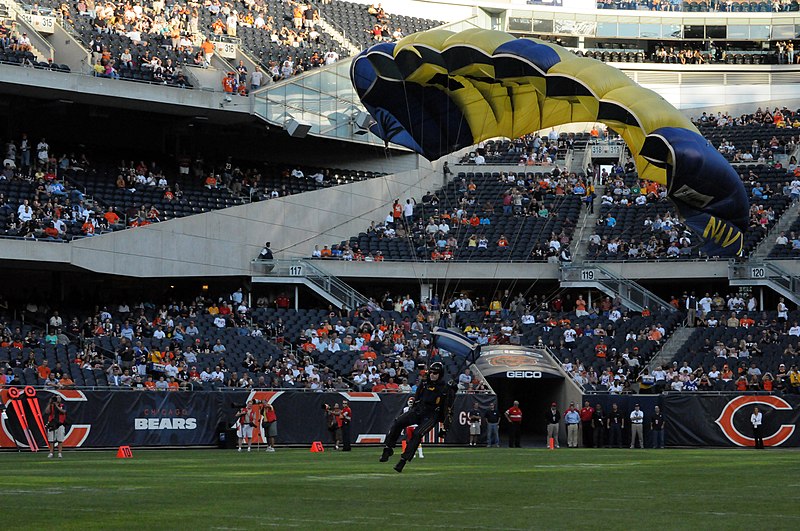 File:US Navy 080807-N-2539L-019 Chief Special Warfare Boat Operator Jay Norton parachutes onto Soldier Field before an NFL game between the Chicago Bears and the Kansas City Chiefs.jpg