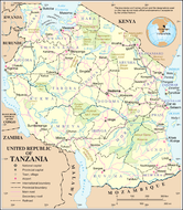 Πολιτικός χάρτης των περιφερειών της Τανζανίας.