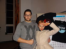 Vuorensola with Julia Dietze, the lead actress in Iron Sky, in 2013. Vuorensola and Dietze.jpg