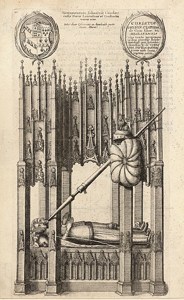 The tomb of Gaunt and Blanche of Lancaster in St. Paul's Cathedral, as represented in an etching of 1658 by Wenceslaus Hollar. The etching includes a 