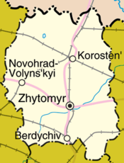 Detailed map of Zhytomyr Oblast.