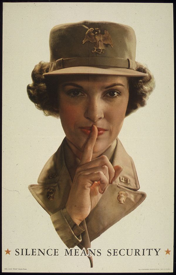 Women's Army Corps (1941–1945) associated national security with avoiding conversations about war work.