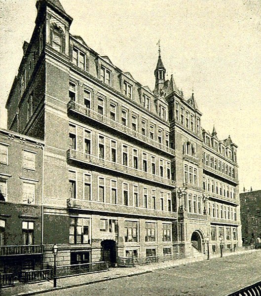 1893 illustration of the hospital's West 15th Street facade, near Fifth Avenue