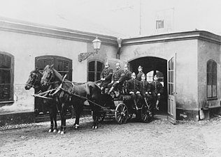 Östermalms brandstation, hästdragen spruta, 1900.
